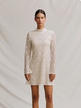 Ashley Stambouli Aurora Dress - Long Sleeve Beaded Mini Dress